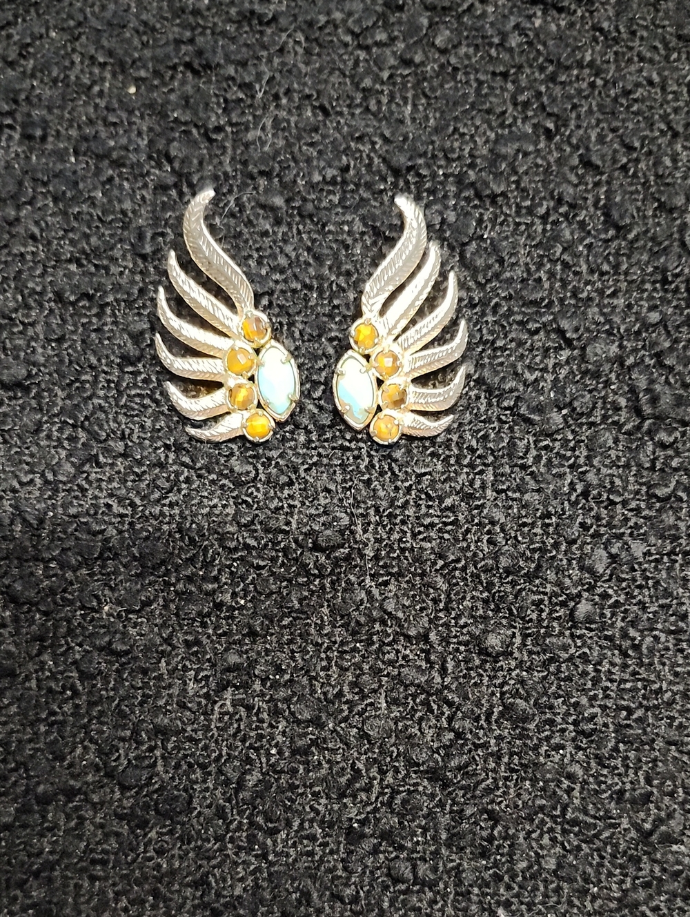 Kendra Scott Gold Toned Wing Earrings with Turquoise and Amber Stones